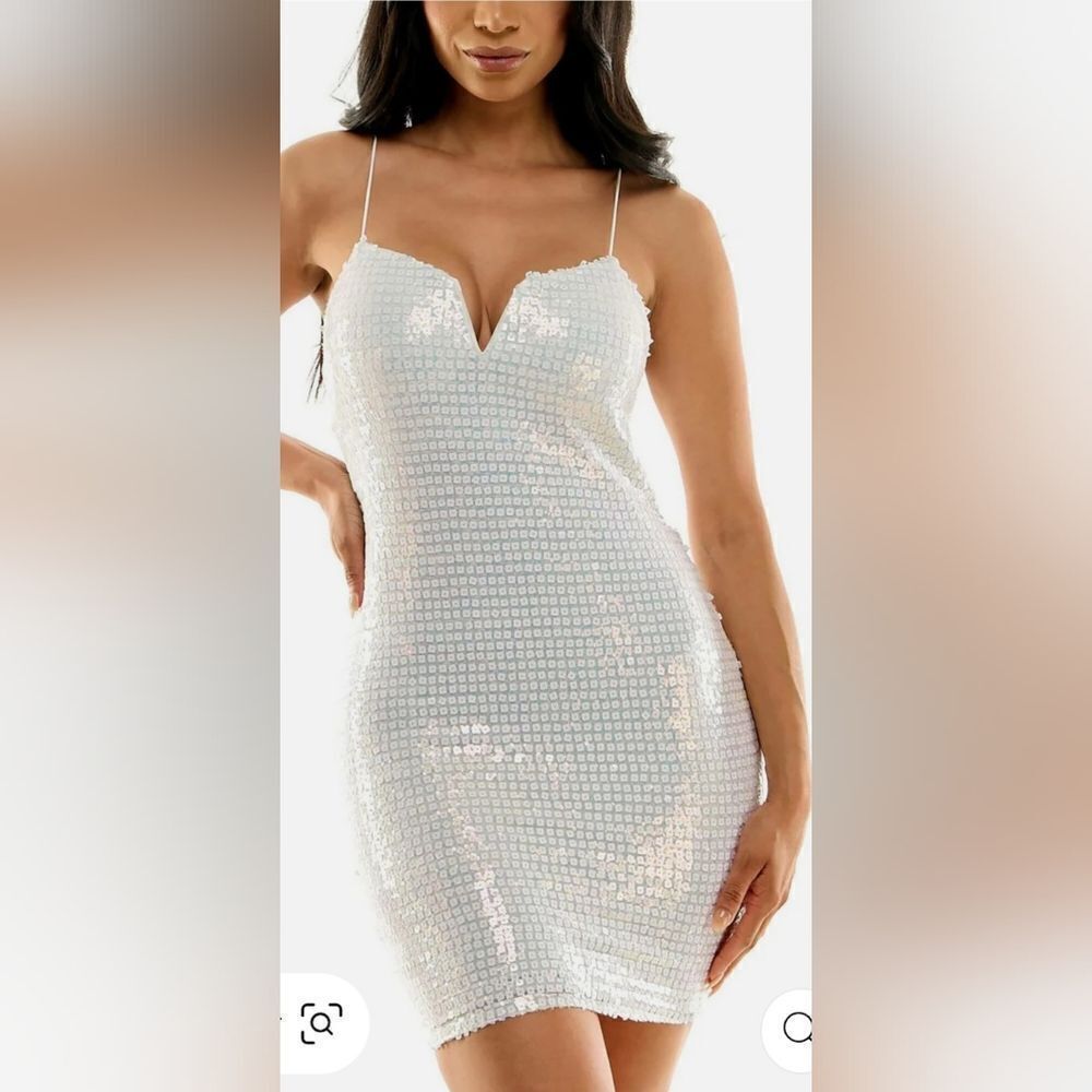 City Studios sequined bodycon mini dress NWOT size 11/12 White